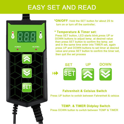 Seedling Heat Mat 10X20.75`` with Thermostat Durable Waterproof Warm Hydroponic Plant Heating Pad with Temperature Control Auto Off Timer for Seed Starting Germination Plant Propagation (1 Heat Pad)
