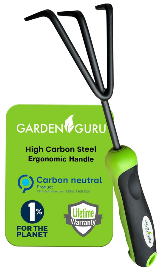 Garden Guru Hand Cultivator Rake Tiller Tool – High Carbon Steel for Ultimate Strength - Rust