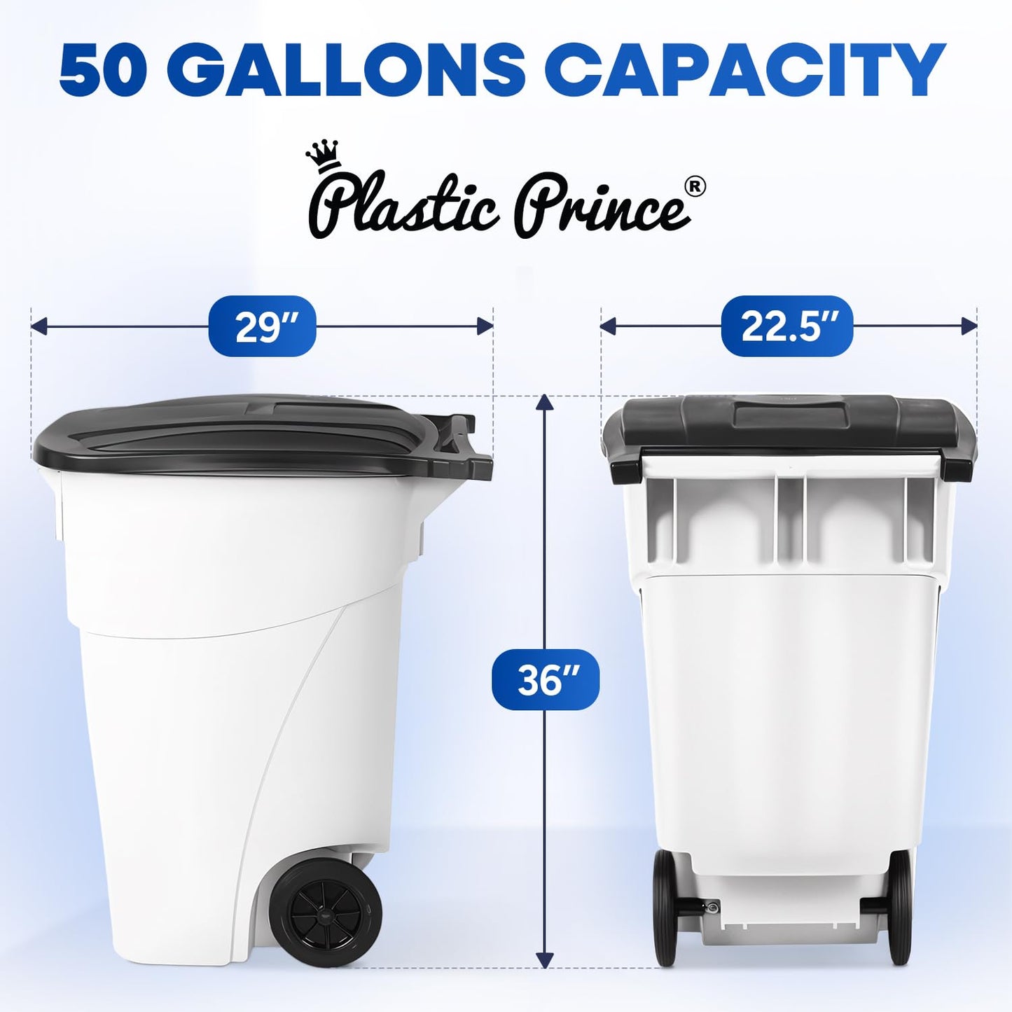 50 Gallon Trash Can, White Outdoor Garbage Can, Wheeled Outside Trash Bin Outdoor with Lid and Wheels Large Rolling Trash Can, Garbage Can with Wheels for Home, Office, Garage