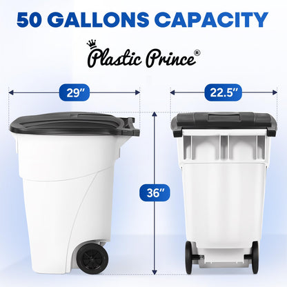 50 Gallon Trash Can, White Outdoor Garbage Can, Wheeled Outside Trash Bin Outdoor with Lid and Wheels Large Rolling Trash Can, Garbage Can with Wheels for Home, Office, Garage