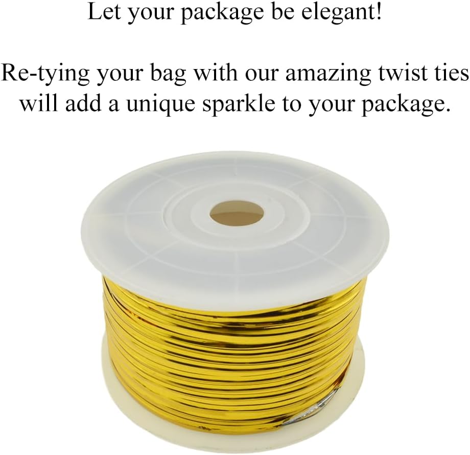 HAHIYO 100Yards/300Feet/91M Gold Metal Twist Ties for Bread, Candy, Coffee, Plant Garden, Cellophane Treat, Gift Wrapping, Plastic Bags - Halloween Party, Cake Present, Art Craft