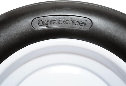 Set of 2 Wheelbarrow Tire 4.80/4.00-8 Flat-Free with 3/4 & 5/8 Wheel Bearing, 3-6" Hub 16" Solid Rubber Wheel Barrel Tires Non-Slip for Yard Cart Garden Wagon (Black)