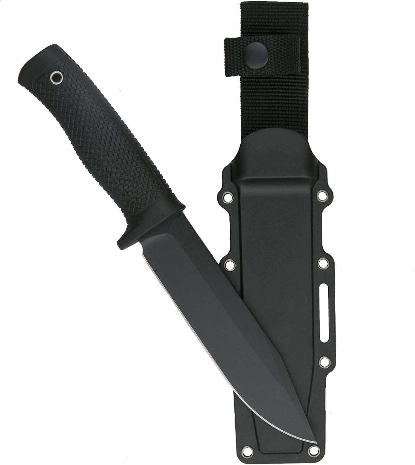 Tactical Fixed Blade Knife, 5.87 inch Blade, 4.65 inch Kray-Ex Handle, Stonewashed 420 Stainless Steel, with Secure-Ex Sheath for Outdoor Camping Hunting Survival (A-Black)