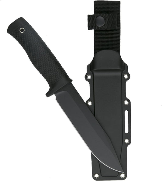 Tactical Fixed Blade Knife, 5.87 inch Blade, 4.65 inch Kray-Ex Handle, Stonewashed 420 Stainless Steel, with Secure-Ex Sheath for Outdoor Camping Hunting Survival (A-Black)