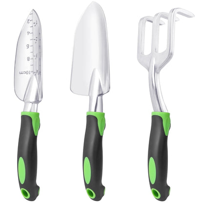 Garden Tools Set, 3 Pack Heavy Duty Gardening Tools Set Include Garden Shovel, Transplant Trowel