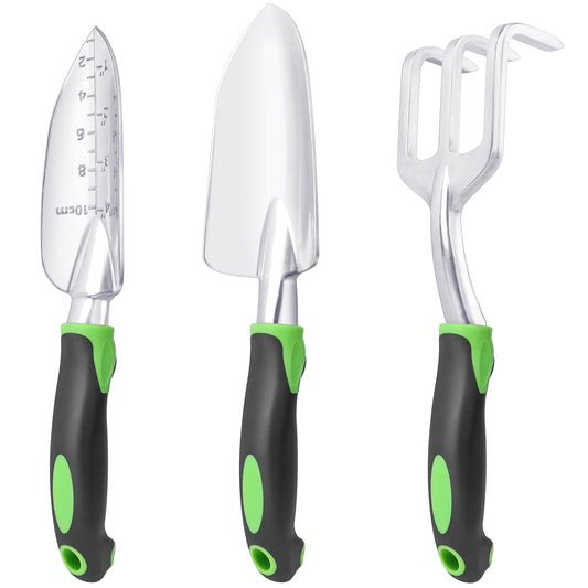Garden Tools Set, 3 Pack Heavy Duty Gardening Tools Set Include Garden Shovel, Transplant Trowel