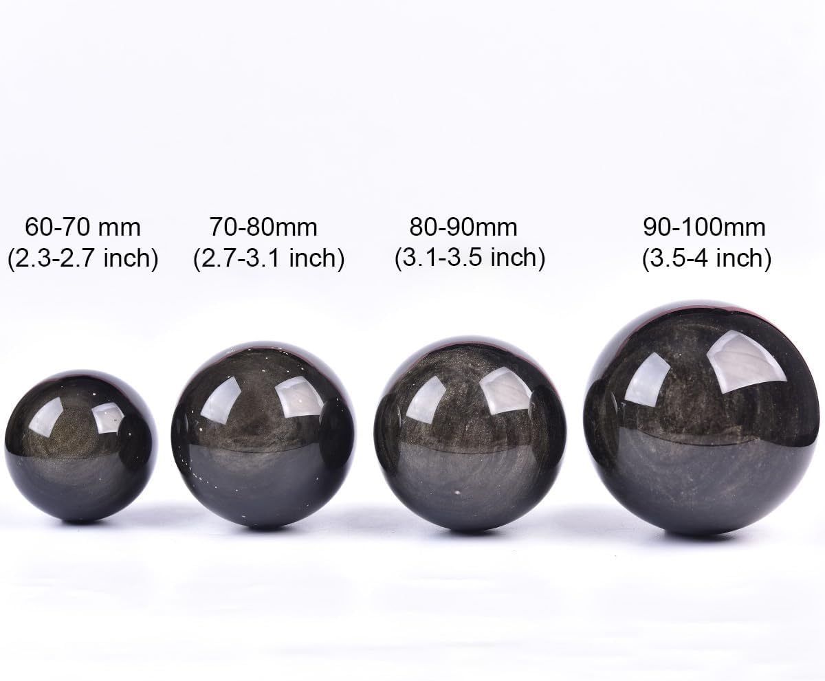 JIC Gem Large Golden Obsidian Crystal Sphere Quartz Crystal Ball with Stand Healing Ornament Witchcraft Meditation Home Decor 3.1-3.5 inch(80-90mm)