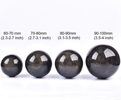 JIC Gem Large Golden Obsidian Crystal Sphere Quartz Crystal Ball with Stand Healing Ornament Witchcraft Meditation Home Decor 3.1-3.5 inch(80-90mm)