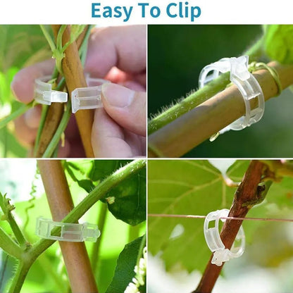 Plant Support Clips, Reusable Garden Clips Plant Holder Clips, Plastic Tomato Vine Grape Clips for String Trellis Plant Clips for Climbing Plants Support Outdoor Indoor Gardening Supplies (100, White)