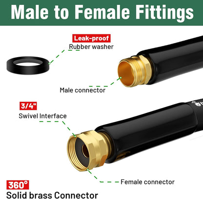 Short Garden Hose 1 ft x 5/8 in Small Water Hose Extend Connector, Lightweight Rubber Hybrid Leader Hose, Leak-Free Connections,Male to Female Fittings, Black