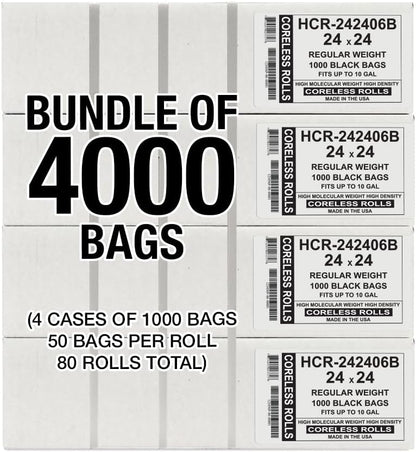 Aluf Plastics High Density Trash Bags, 10 Gallon, 4000 Count, 6 Micron (eq), 24" x 24", Black, for Bathroom, Office, Industrial, Commercial, Janitorial, Municipal, Recycling