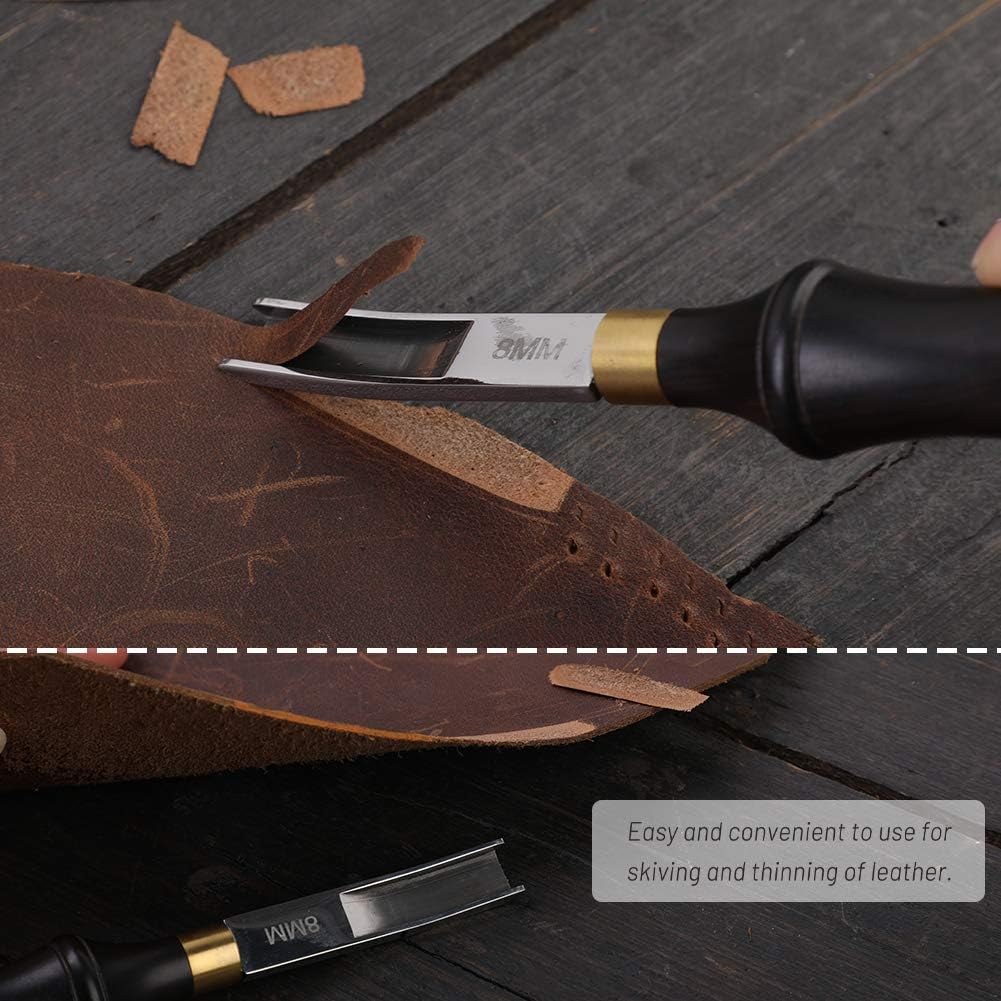 Diudus Leather Edge Beveler Tool, French Skiver, Wide Mouth Leather Edge Bevelers Skiving 8mm, Leather Edge Trimmer Crafting Tools with Wooden Handle for DIY Leather Craft