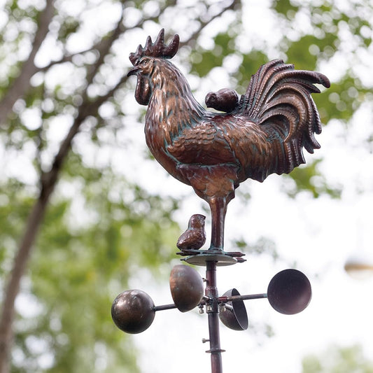 Metal Rooster with Chicks Garden Spinner,79" Large Metal Kinetic Wind Spinner for Outdoor Garden Yard Decor,Antique Copper Chicken Rooster Sculpture Statue Yard Art Wind Spinner for Patio Lawn