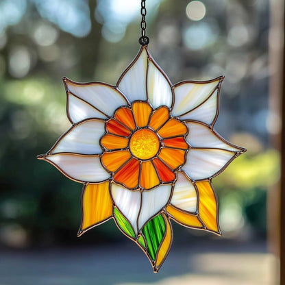 Narcissus Mosaic Style Acrylic Suncatcher Stained Glass Effect Window Car Hanging Christmas Ornament Indoor Outdoor Decor Garden Sun Catcher Panel for Floral Lover for Women Mom Grandma