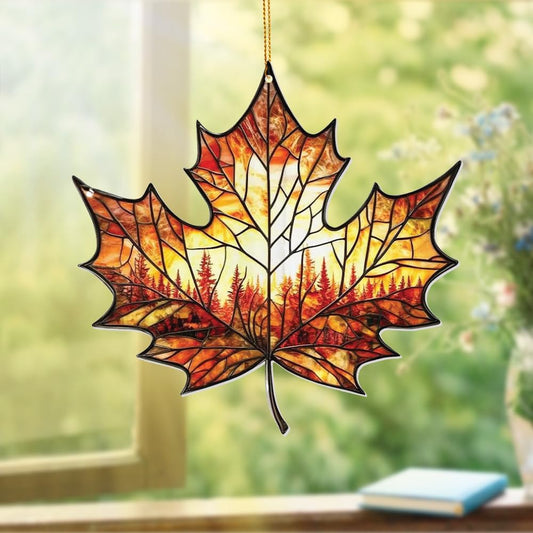Stained Glass Acrylic Maple Leaf Ornament – Autumn & Christmas Tree Decoration 2025, Fall Harvest Sun Catcher, Nature-Themed Holiday Décor, Maple Leaf Gift for Home & Garden(Sun-14)