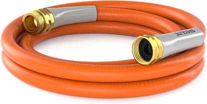 SPECILITE Garden Water Hose 5 ft x 5/8 in, Heavy Duty Leader Pipe Extension, Flexible, Lightweight Kink-less,Hybrid Rubber, with 3/4" Brass Fittings, Orange