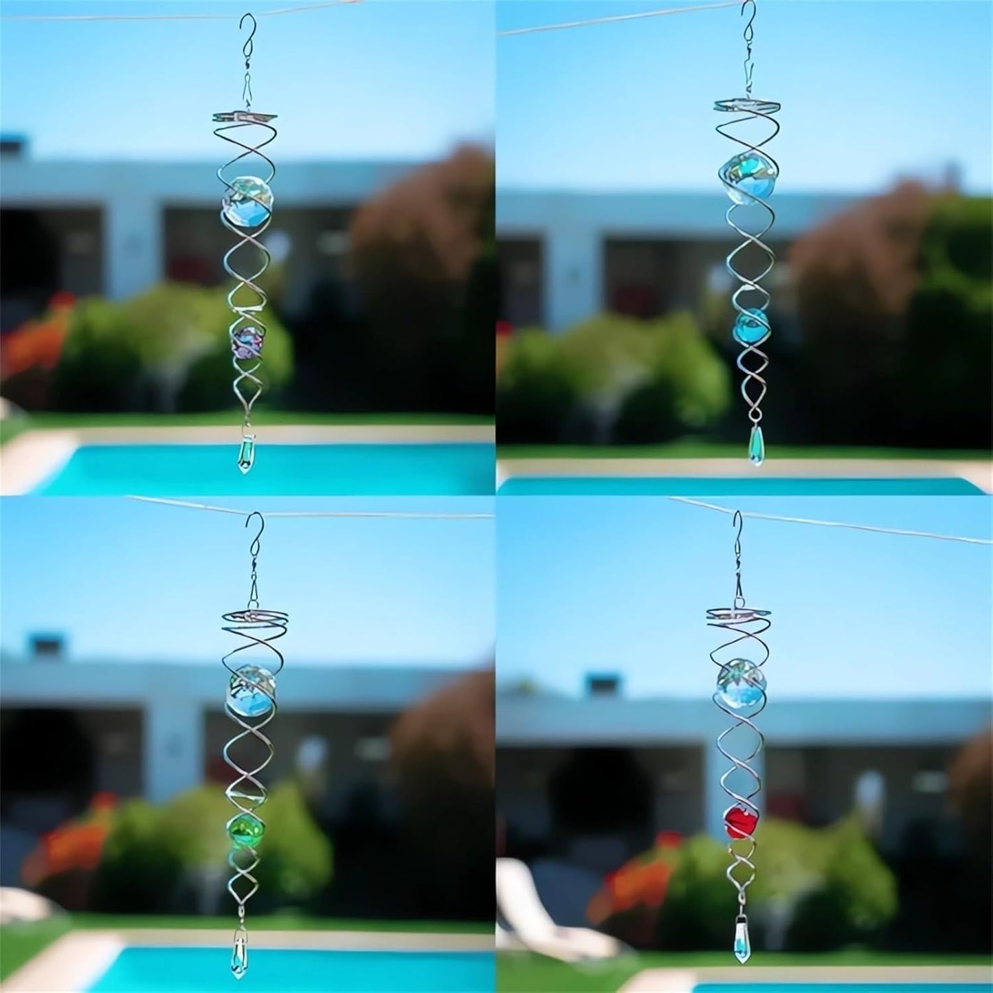 Decorative Spiral - 2024 New Gazing Ball Spiral Tail Wind Spinner Stabilizer, Spinfinity Designs Hanging Kinetic Wind Spinners Decorative Spiral Crystal Sun Catchers Rainbow Maker (Blue, 9in)