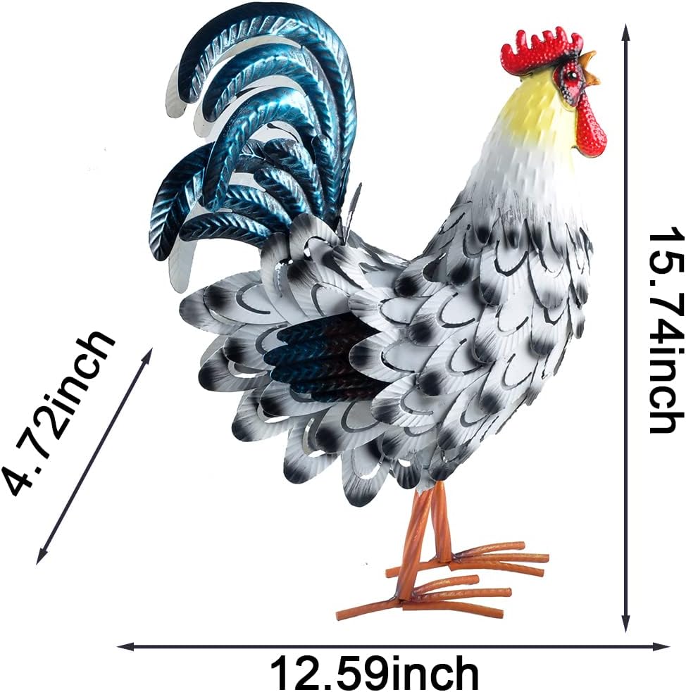 15” Rooster Statue Chicken Sculpture Garden Decoration Metal Yard Art for Yard Outdoor Decoration (#D)