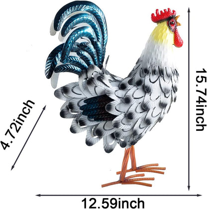15” Rooster Statue Chicken Sculpture Garden Decoration Metal Yard Art for Yard Outdoor Decoration (#D)