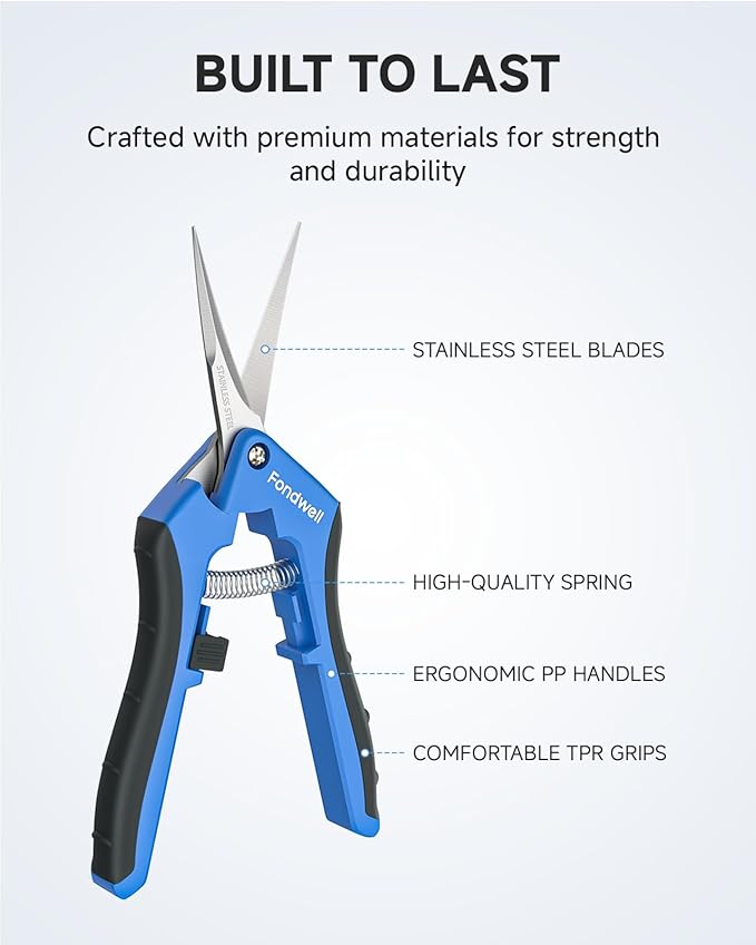 Fondwell 6.5" Garden Scissors Plant Shears: Micro Tip Pruning Shears with Curved Blades - Lightweight Bonsai Scissors