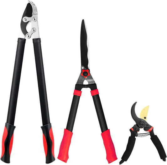 Loppers Hedge Shears & Pruners Combo Set 3-Piece Hedge Clippers, Heavy Duty Tree & Shrub Care Kit for Yard, Lawn & Garden, Professional Branch Cutter Tree Trimmer for Indoor & Outdoor Gardening