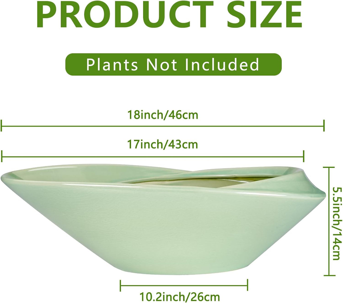 Ceramic Bonsai Pot - 18 Inch Planter with Drainage Hole Large Modern Bonsai Planter Decorative Succulent Flower Plant Pot for Indoor Plants Outdoor Green