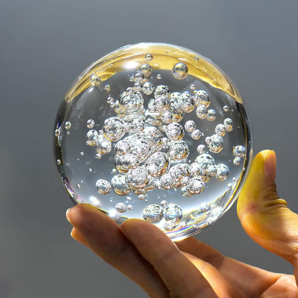 ChezMax Crystal 3 inch (80mm) Bubble Crystal Ball Paperweight Gorgeous Glass Ball for Decorative Ball Lensball Photography Gazing Divination or Feng Shui and Fortune Telling Ball