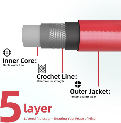 Solution4Patio Long Lead-in Red Garden Hose 5/8 in. x 50 ft. -Kink Free, No Leaking, Male/Female Fittings -Heavy Duty Durable Flexible Lightweight Water Pipe -Brass Aluminum Ends for Household & Yard