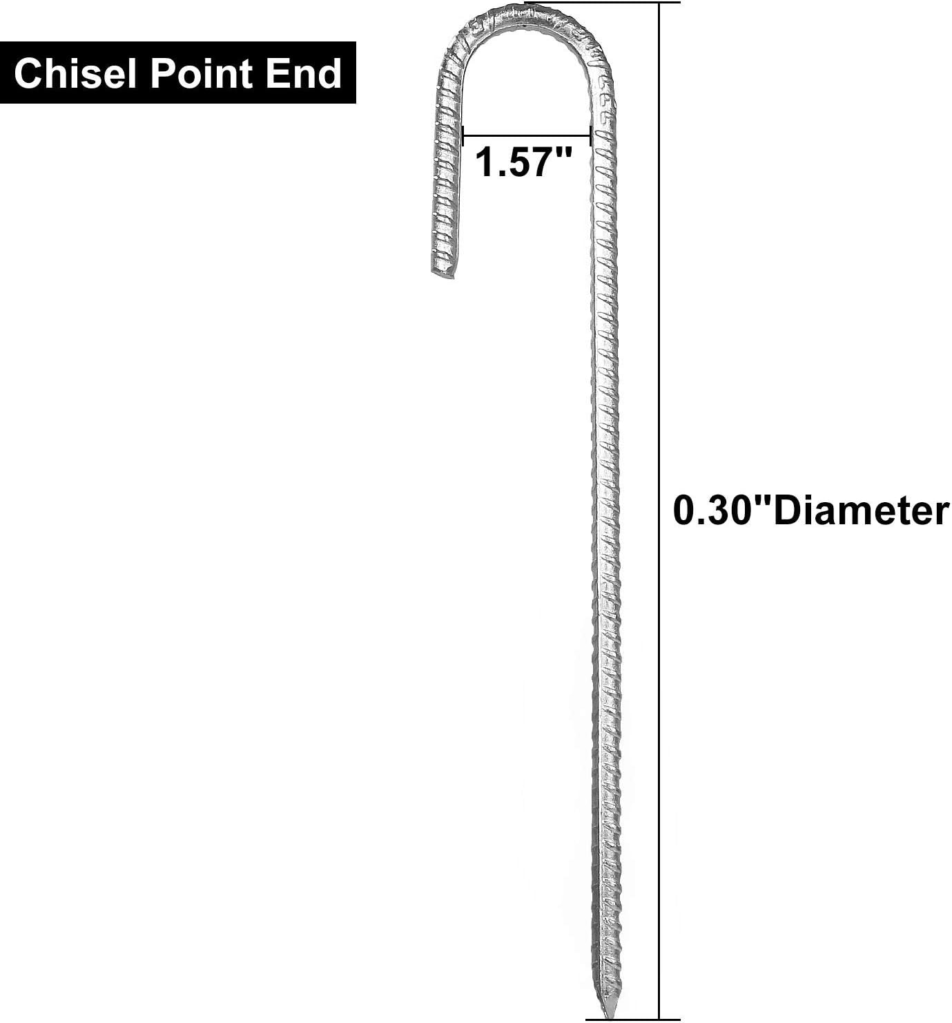 10Pack 12” Heavy Duty J Hook Ground Stakes, Galvanized Rebar Tent Stakes, Curved Steel Plant Support Garden Stake, Chisel Point End Stakes for Camping Tent, Swing Sets, Fence Stakes