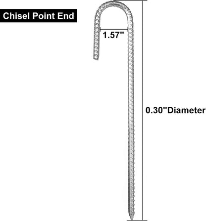 10Pack 12” Heavy Duty J Hook Ground Stakes, Galvanized Rebar Tent Stakes, Curved Steel Plant Support Garden Stake, Chisel Point End Stakes for Camping Tent, Swing Sets, Fence Stakes