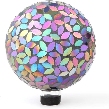Lily's Home Colorful Mosaic Glass Gazing Ball, Designed with a Stunning Holographic Petal Mosaic Pattern to Bring Color to Any Home and Garden, Silver & Purple (10 Inches Dia.)