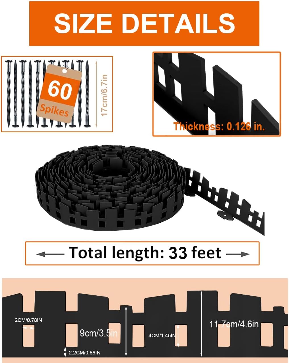 Garden Edging 33FT, Landscape Edging Borders [Extra Tall 4.6IN ] Flexible Lawn Edging Kit with 60pcs Stakes,Mini Plastic Fence for Tree Flowerbeds Grass Yard -Black-1