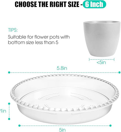 6 Pack Plant Saucer 6 8 10 12 14 Inch Plastic Plant Tray, Sturdy and Durable Flower Pot Container Accessories Plant Pot Saucers for Indoor and Outdoor (6 Inch, Clear)