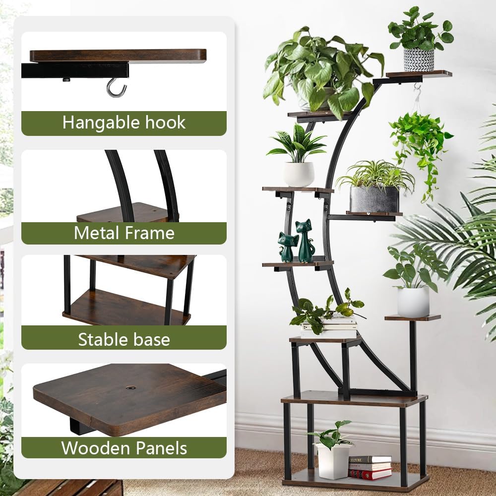VINCIGANT Black Metal Plant Stand with Grow Light, 9 Tiered Shelf, 60" Corner Plant Holder for Living Room, Home, Patio, Balcony
