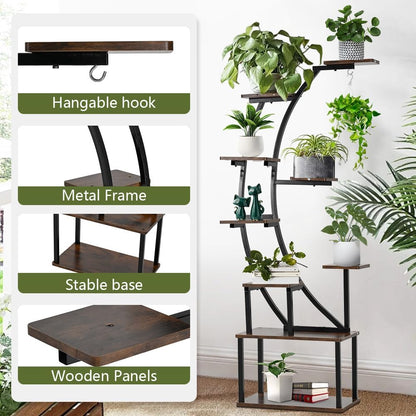 VINCIGANT Black Metal Plant Stand with Grow Light, 9 Tiered Shelf, 60" Corner Plant Holder for Living Room, Home, Patio, Balcony