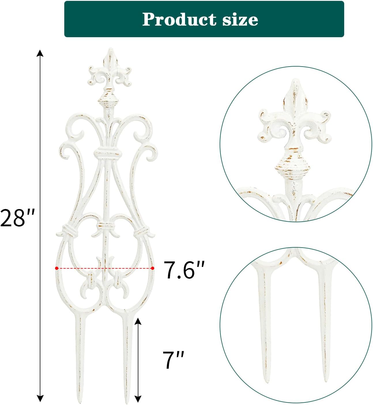 Sungmor Decorative Cast Iron Flower Bed Fence, 28" Tall Vintage Garden Edging Border, 4 Pack Heavy Duty Landscape Picket Fence Panels, Outdoor Plant Support Garden Stake, Victorian Yard Lawn Decor