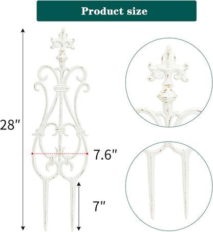 Sungmor Decorative Cast Iron Flower Bed Fence, 28" Tall Vintage Garden Edging Border, 4 Pack Heavy Duty Landscape Picket Fence Panels, Outdoor Plant Support Garden Stake, Victorian Yard Lawn Decor