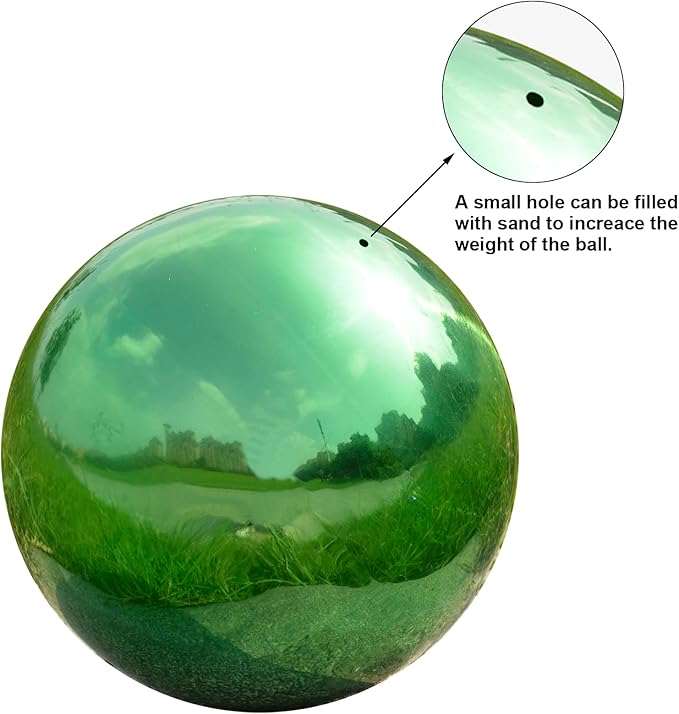Nerien 10 Inch Gazing Ball, Stainless Steel Garden Mirror Globe, Polished Ornament Sphere, Hollow Floating Reflective Hemisphere, Home Outdoor Pond Housewarming Swimming Pool Decoration Gift, Green