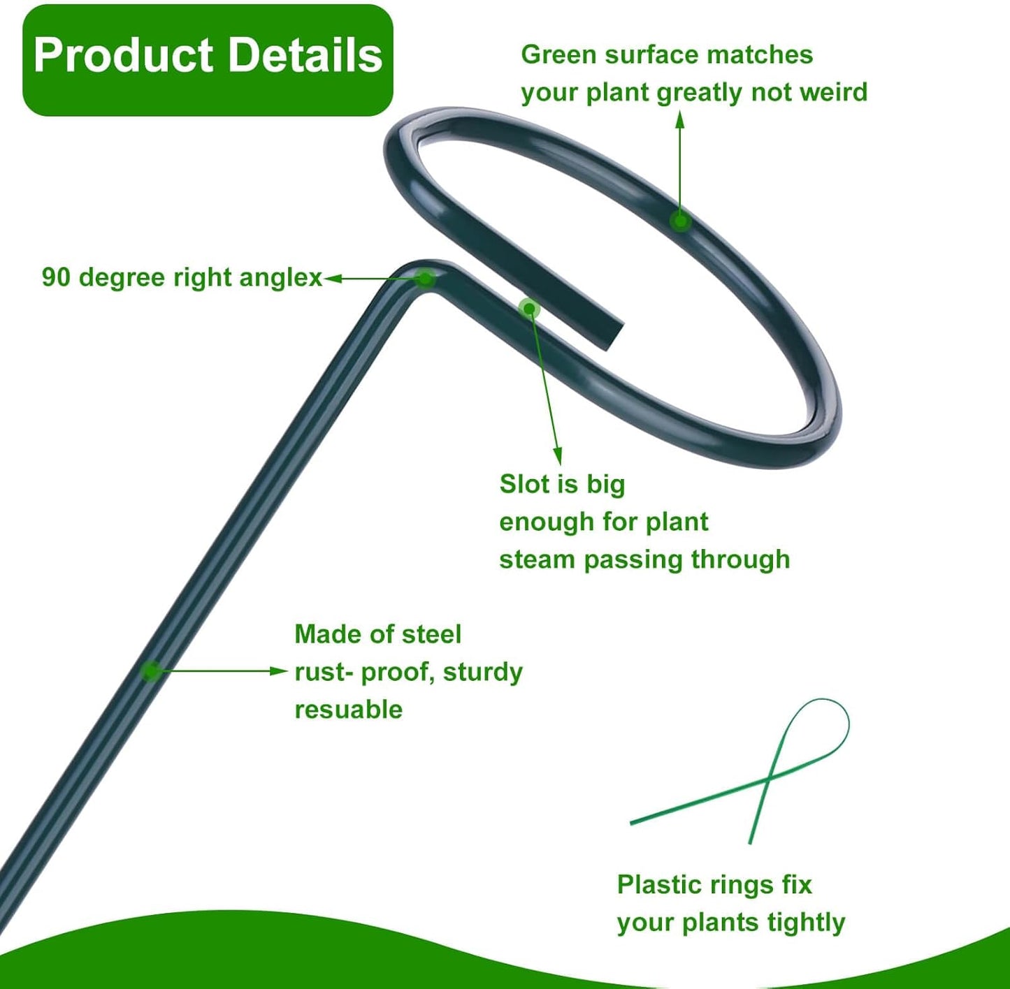 4 Pack Plant Support Stakes, 16/32 Inch Garden Stakes for Plants, Plant Accessories with 50 PCS Twist Ties for Indoor Outdoor Potted Tomato Vegetables Amaryllis Monstera Rose Peony Marigold