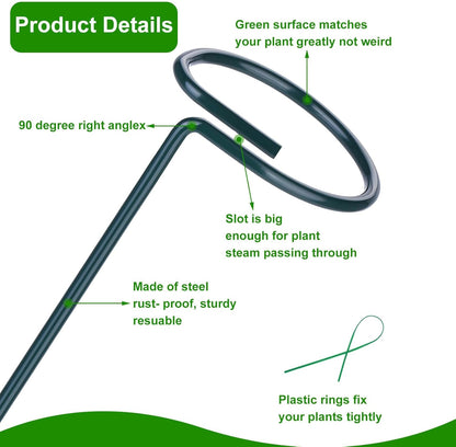 4 Pack Plant Support Stakes, 16/32 Inch Garden Stakes for Plants, Plant Accessories with 50 PCS Twist Ties for Indoor Outdoor Potted Tomato Vegetables Amaryllis Monstera Rose Peony Marigold