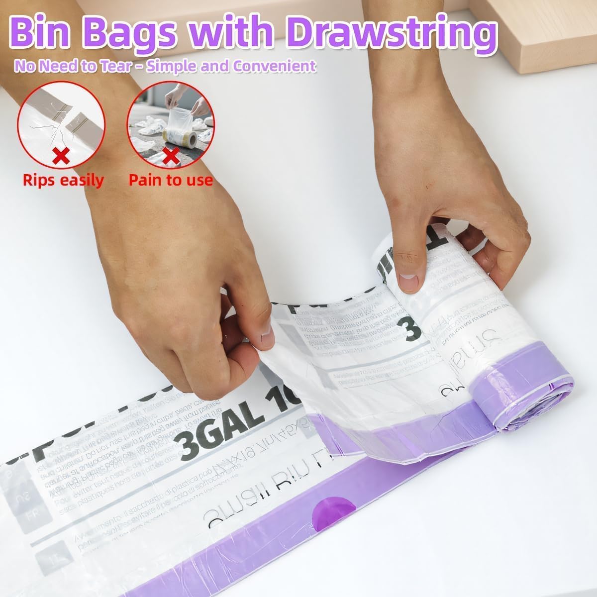 OKKEAI (2.6 Gallon) 3 Gallon Small Trash Bags with Drawstring, 64 Count Printed Bathroom Garbage Bags – Leak-Proof Tear-Resistant Wastebasket Liners for Bathroom, Kitchen, Office
