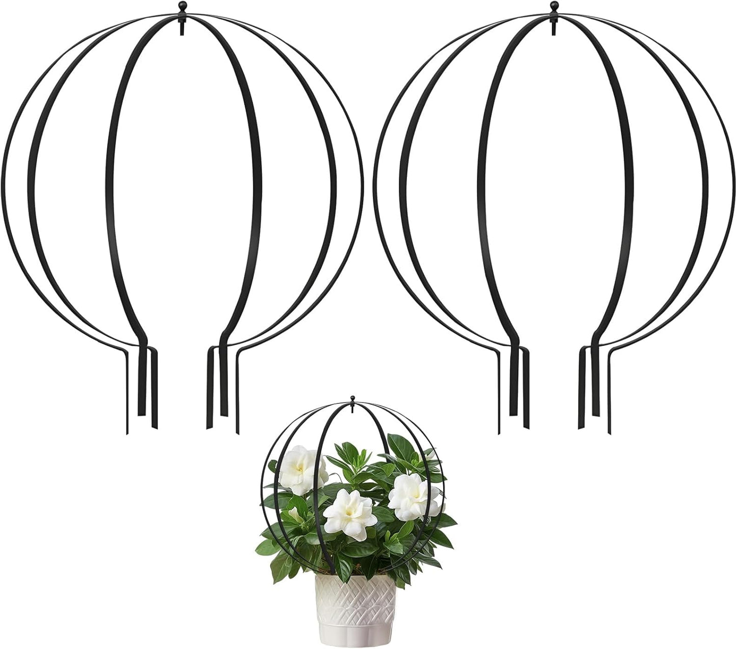 Metal Plant Circle Trellis, Garden Sculpture Globe Trellis for Climbing Plants Outdoor Potted Round Planter Trellis Black Décor Garden Ornament for Patio Doorway Home Urn Filler-18.5"x14.96", 2Pack
