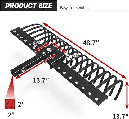 4FT Tractor Rake for 2" Receiver, 17 Pine Straw Rake for Lawn Tractors, ATV & UTV