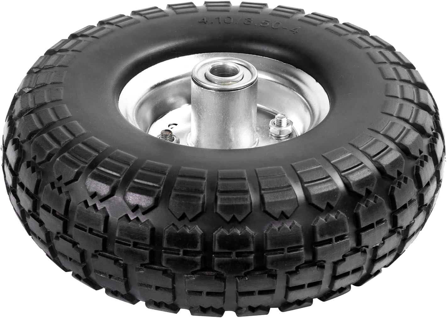 4.10/3.50-4 Tire Wheels Flat Free 10" Heavy Duty Solid Flat-Free Replacement Tire with 5/8 Axle Compatible with Gorilla Carts, Wheelbarrow, Dolly, Hand Truck (2-Pack)