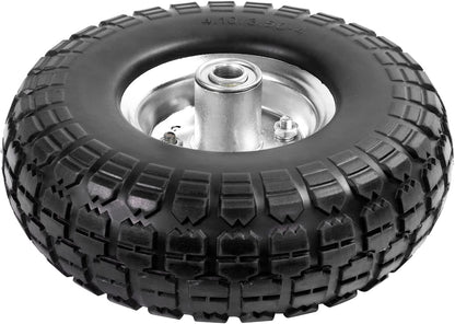 4.10/3.50-4 Tire Wheels Flat Free 10" Heavy Duty Solid Flat-Free Replacement Tire with 5/8 Axle Compatible with Gorilla Carts, Wheelbarrow, Dolly, Hand Truck (2-Pack)