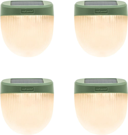 Vego garden Rippled Solar Garden Lights with Auto Sensors Magnetize Securely to Raised Beds, IPX4 Waterproof Outdoor LED Light for Patio & Yard Olive Green, 4 Pack