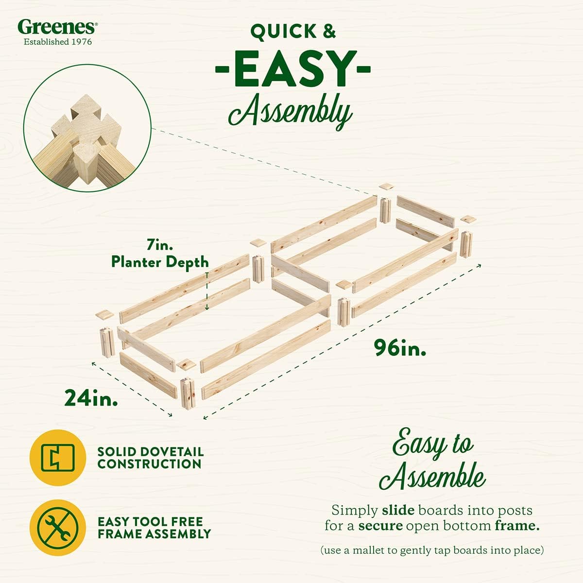 Greenes Fence Original Pine Raised Garden Bed, 2' x 8' x 7" - Made in USA with American Pine