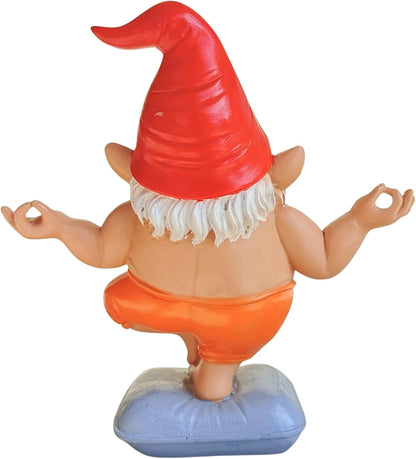 Zen Yoga Gnome Statue – Handcrafted Resin Meditation Gnome on Pillow, Tree Pose, Relaxed Expression – Weatherproof Indoor Outdoor Garden Decor, Unique Gift for Yoga & Meditation Lovers