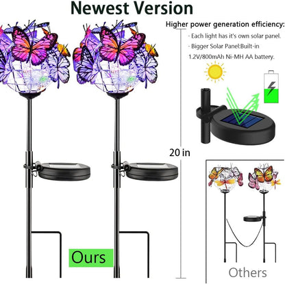 Outdoor Solar Lights 2 Pack, Solar Garden Lights with 18 Butterflies Decoration Outdoor Lamps, Waterproof Butterfly Flower Lights for Patio Yard Lawn Garden Decor, Gifts for Mom Women