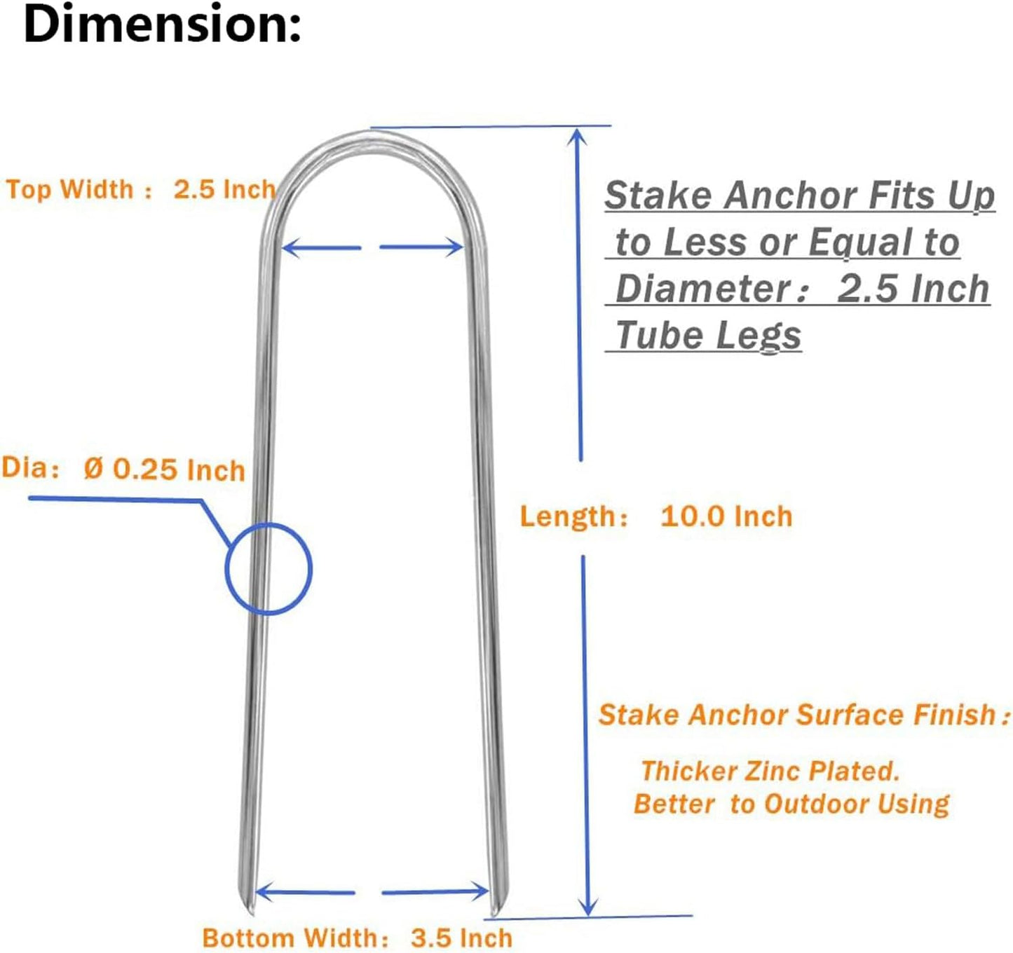 10inch Trampoline Stakes Heavy Duty Trampoline Parts Wind Stakes U Type 8pcs Ground Anchors High Wind Galvanized Steel Stakes for Trampoline Camping Tent Garden (Silver)